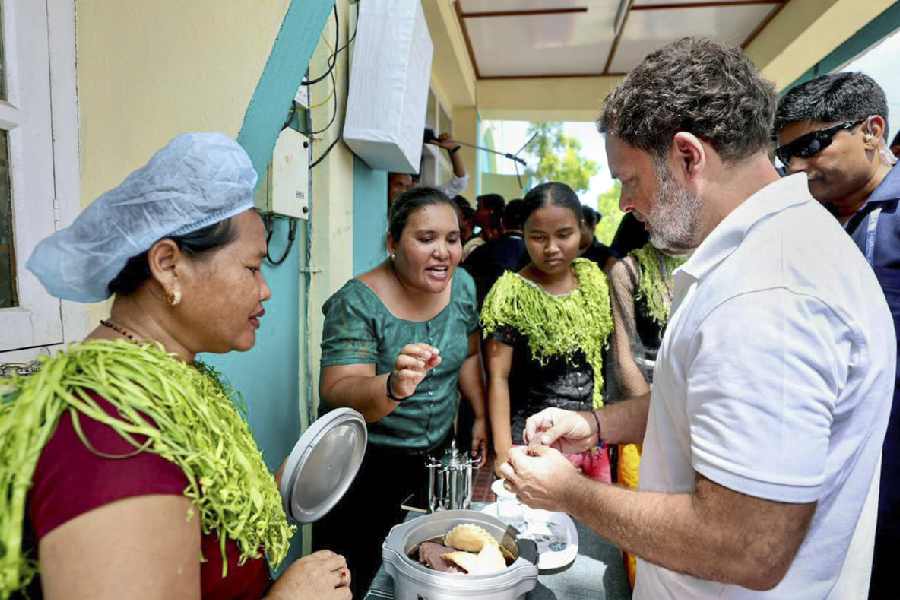 Rahul Gandhi during his meeting with tribal families and community leaders