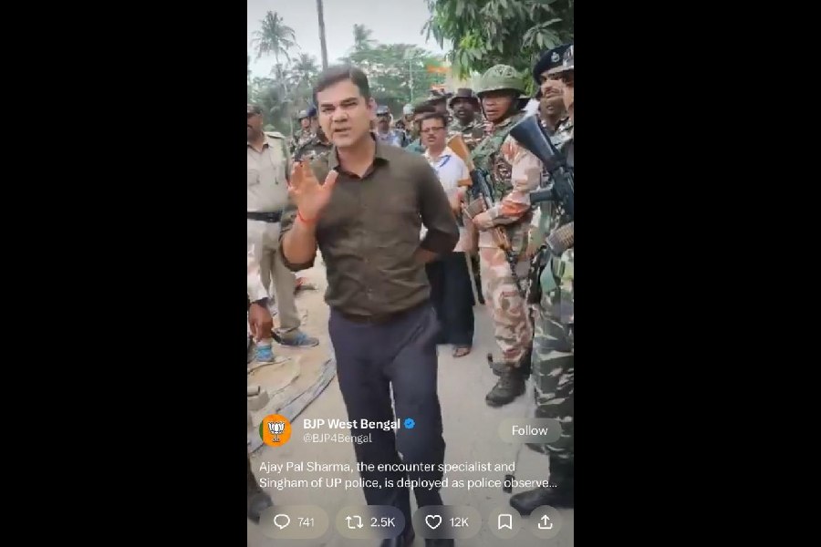 A screenshot from a video posted by the Bengal BJP on X purports to show Ajay Pal Sharma talking tough in Falta
