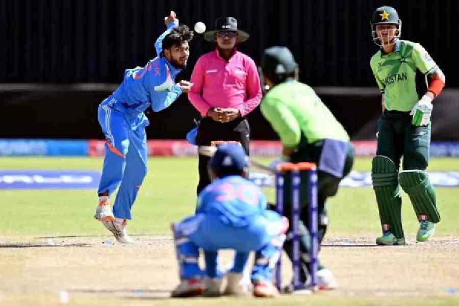 Action during the India-Pakistan match in the U-19 World Cup, in Bulawayo on Sunday.