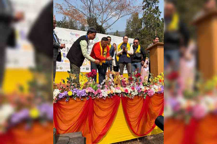 GTA chief executive Anit Thapa and others at the closing ceremony of the Bengal Himalayan Carnival at Sittong in the Kurseong subdivision on Sunday