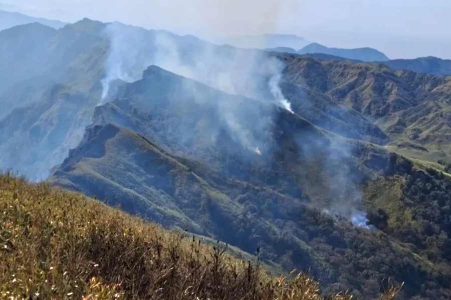 A wildfire that has been burning in the southern Dzükou Valley since January 26