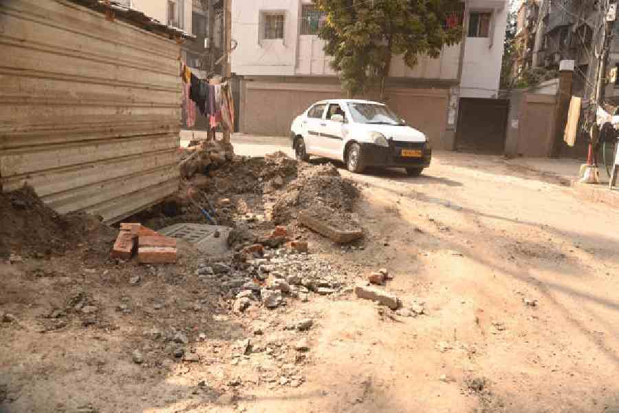 A broken portion of Rowland Road on Tuesday. Pictures by Bishwarup Dutta