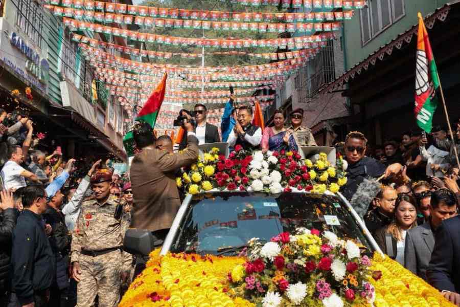 Sikkim chief minister Prem Singh Tamang (Golay) at the SKM's 14th foundation day in Rangpo on Wednesday