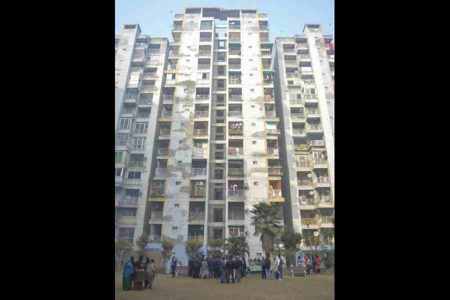 The Ghaziabad high-rise from whose ninth floor the three sisters jumped on Wednesday. (PTI picture)