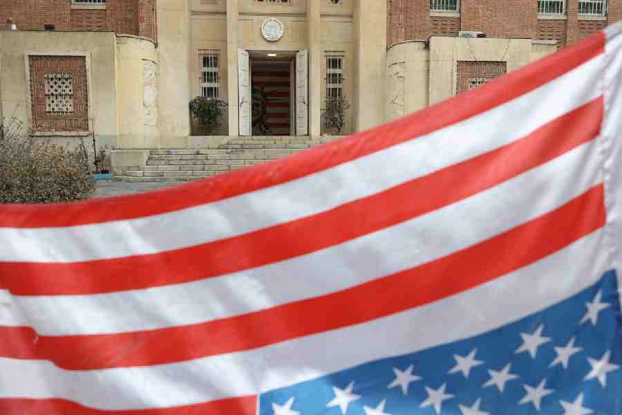 A U.S flag flutters at the former United States Embassy in Tehran, Iran, February 5, 2026.