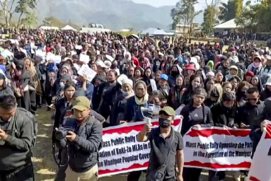 Protesters at a rally in Manipur’s Churachandpur district on Friday.
