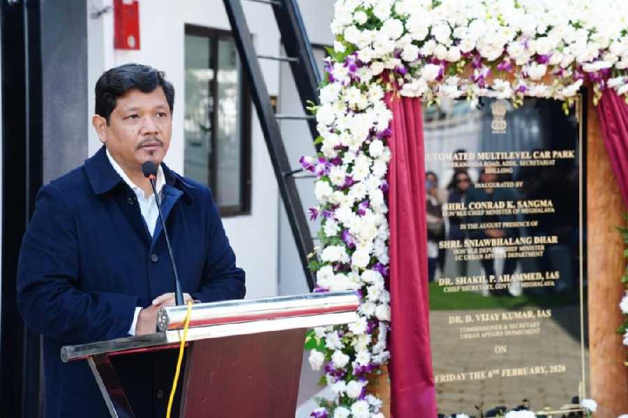 Conrad K Sangma at the inauguration of the multilevel parking facility in Shillong on Friday