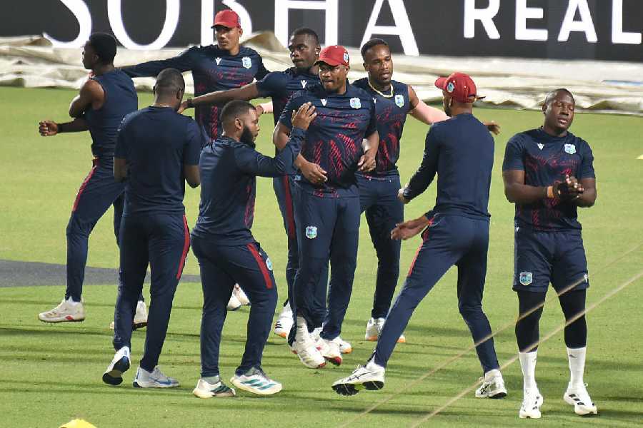 West Indies players at practice on Friday, the eve oftheir World Cup opener.