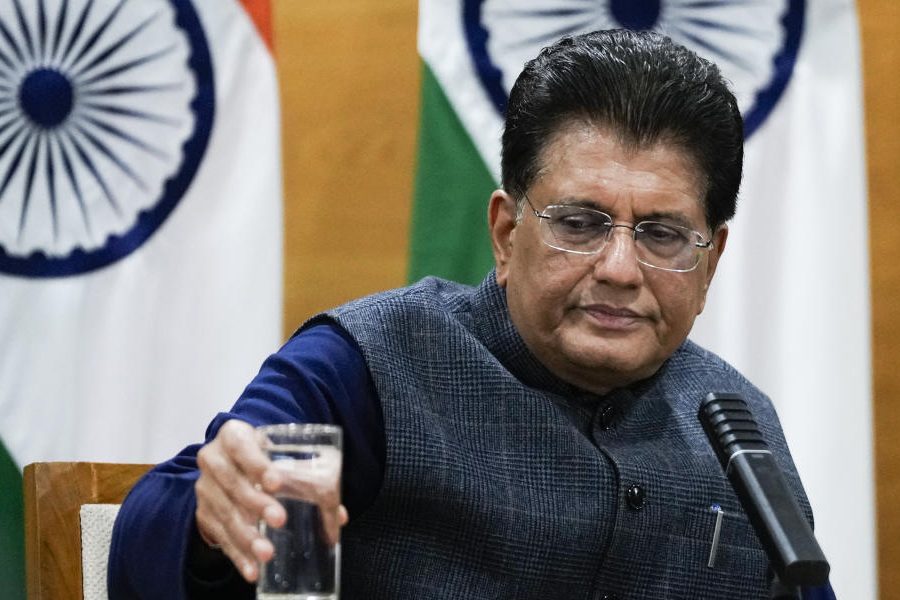 Union Commerce and Industry Minister Piyush Goyal during a press conference on the recently announced India-US trade deal, at Vanijya Bhawan, in New Delhi, Saturday, Feb. 7, 2026.