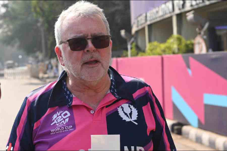 Jerry Bishop, from Scotland, outside Eden Gardens            before Saturday’s match