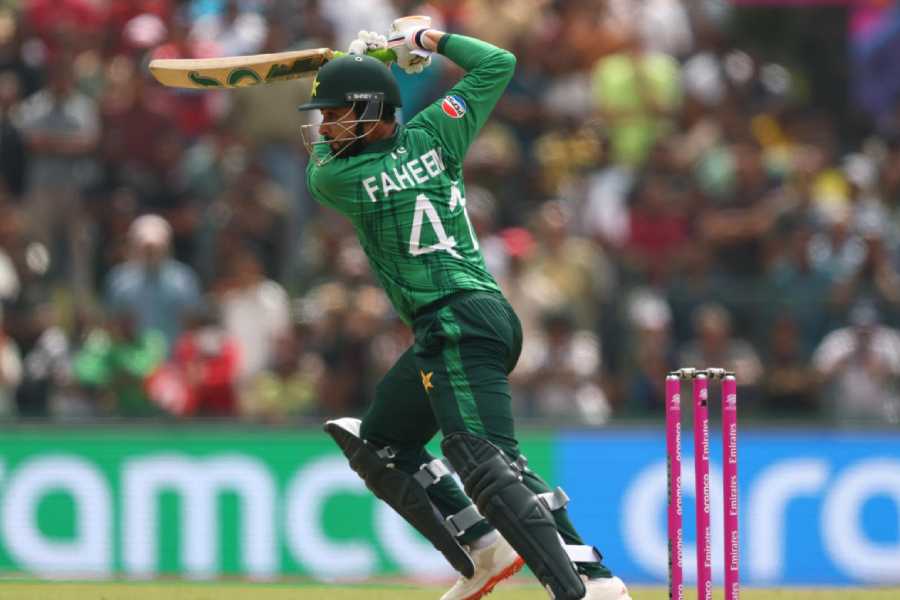 Pakistan’s Faheem Ashraf, during his match-winning innings of 29 not out off 11 balls against the Netherlands, in Colombo on Saturday.