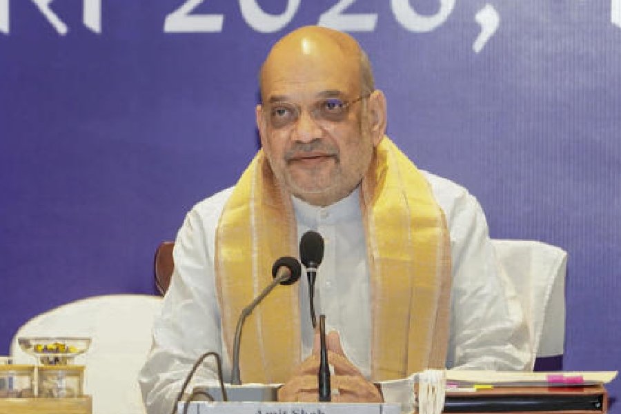 Amit Shah during a review meeting on anti-Naxal operations, in Raipur.