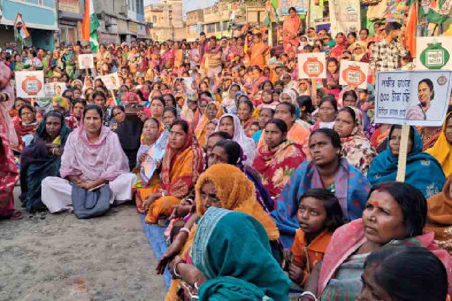 Women in Birbhum's Nanoor celebrate the hike in the Lakshmir Bhandar dole last week