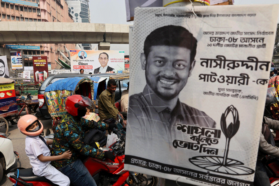 Posters and banners for the national election campaigns of different parties are displayed on the streets as traffic passes by in Dhaka, Bangladesh, January 28, 2026.