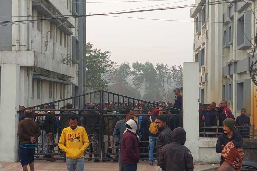 Civic volunteers demonstrate at the police battalion training centre in Fulbari near Siliguri on Monday.