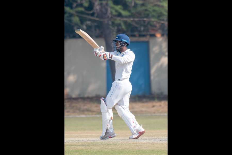 Sudip Gharami during his innings of 299 in Bengal’sRanji Trophy quarter-final against Andhra in Kalyani.  