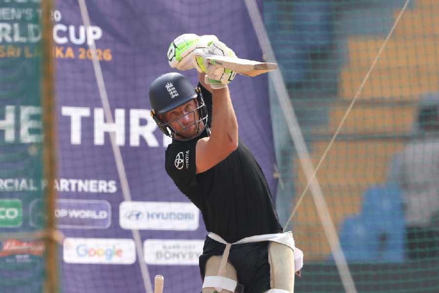 England’s Jos Buttler at nets in Mumbai on Tuesday, ahead of the World Cup match against West Indies.