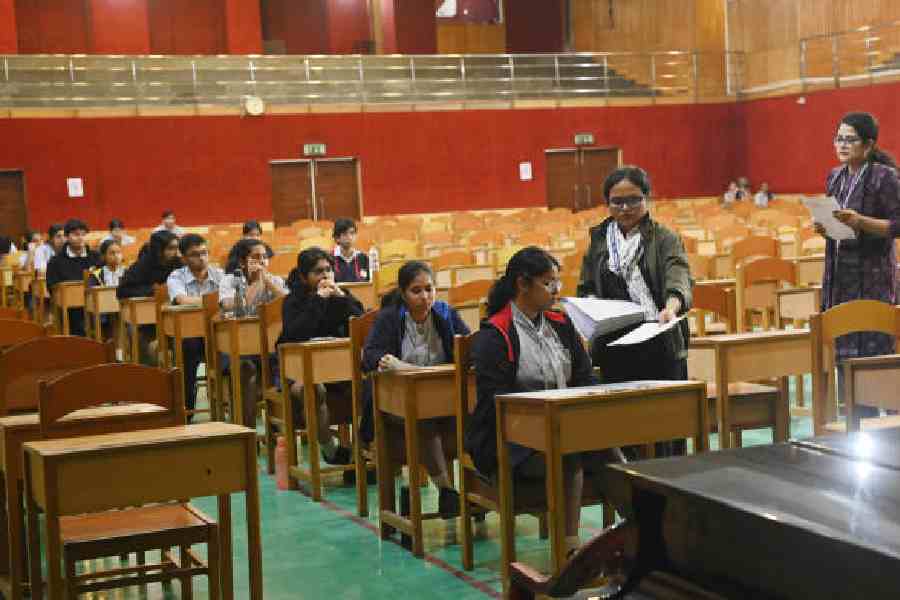 Examinees at Heritage School on the first day of the ISC exams on Thursday. Picture by Bishwarup Dutta