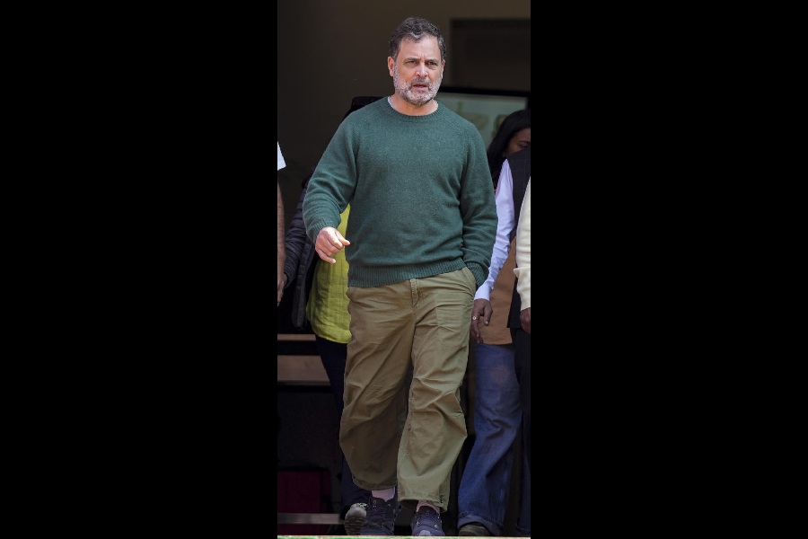 Rahul Gandhi outside Parliament on Thursday. 