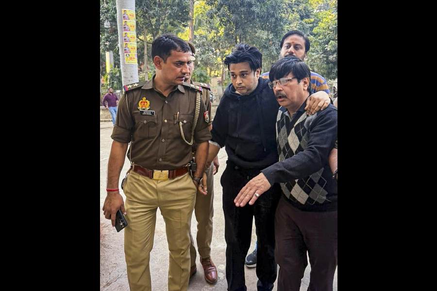 Shivam Mishra outside the court in Kanpur on Thursday. 