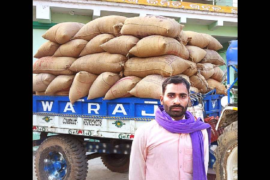 Pravat Mahalick outside Bhadrak collectorate on Friday