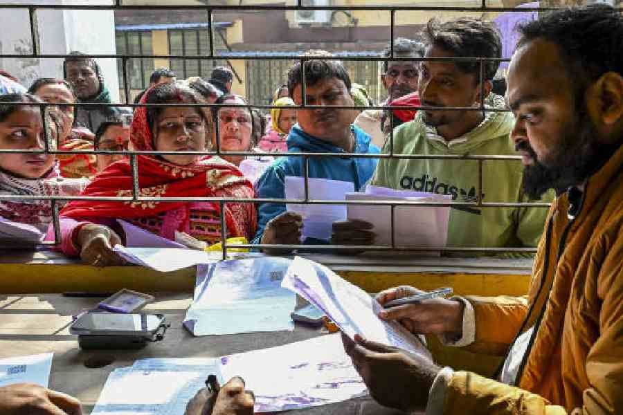 People get their documents verified during hearings under the special intensive revision (SIR) of electoral rolls in Nadia on February 5. (PTI picture) 