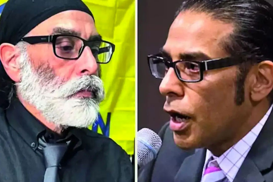 Gurpatwant Singh Pannun (right); Nikhil Gupta (left)