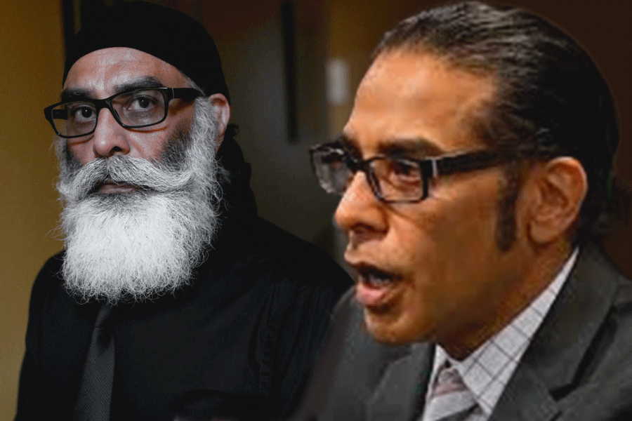 Gurpatwant Singh Pannun (right); Nikhil Gupta (left)