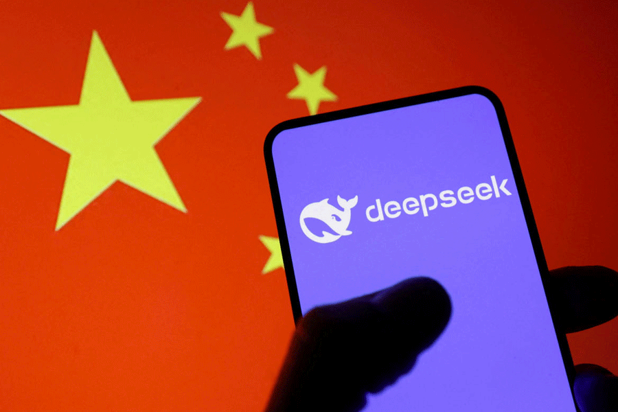 FILE PHOTO: Illustration shows Deepseek logo and Chinese flag
