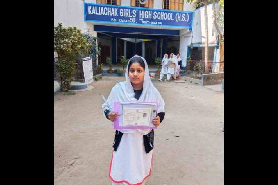 Samiya Parvin at the Kaliachak Girls’ High School in Malda on Friday. Picture by Soumya De Sarkar