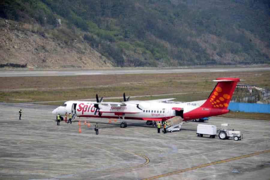 An aircraft at the Pakyong airport in Sikkim in March 2023