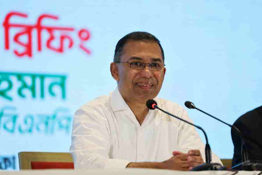 Tarique Rahman, chairman of Bangladesh Nationalist Party (BNP), attends a press conference, following the BNP's victory in the 13th general election, in Dhaka, Bangladesh, February 14, 2026.