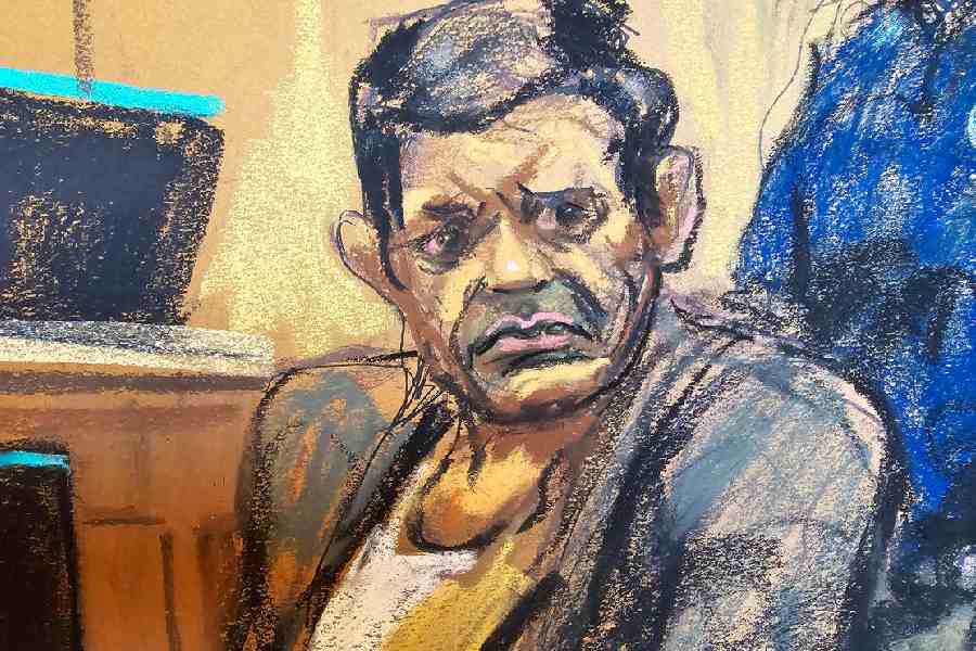 Courtroom sketch: Nikhil Gupta, accused by U.S. federal prosecutors of plotting with an Indian official to kill Gurpatwant Singh Pannun