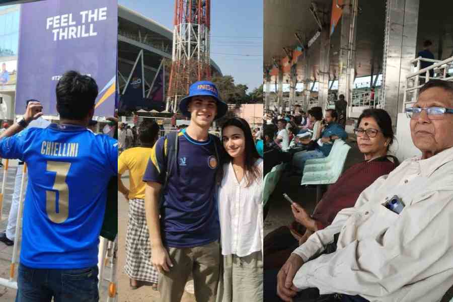 Ratul Sinha outside Eden Gardens on Monday, Emil Lovegrove and Sophie Isola, Joakin Gomes and Swapna Gomes