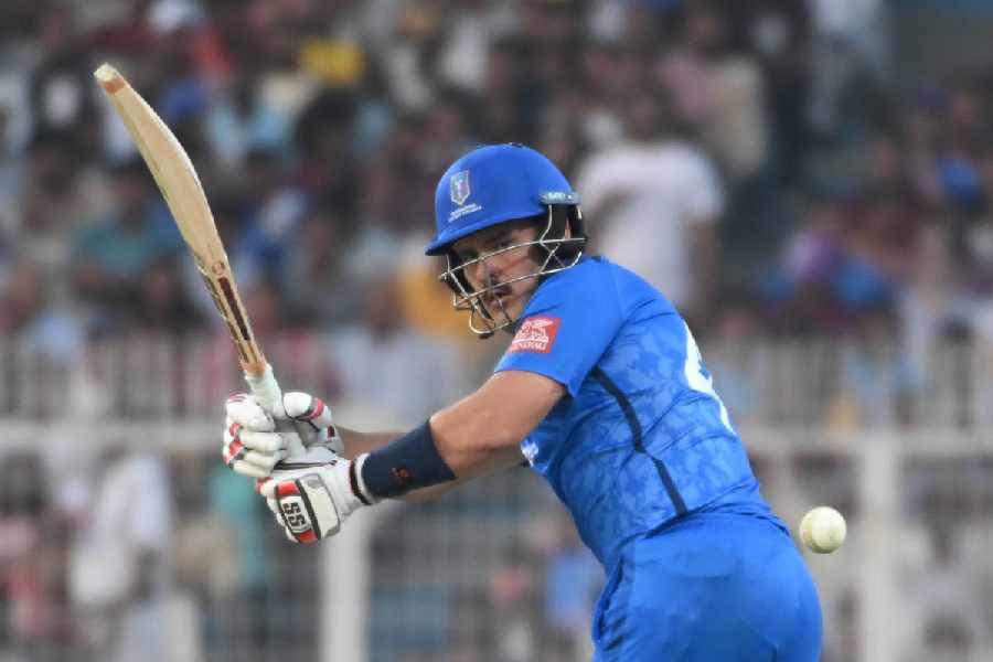 Italy’s Ben Manenti plays a shot during the T20 World Cup match against Englandat Eden Gardens on Monday.