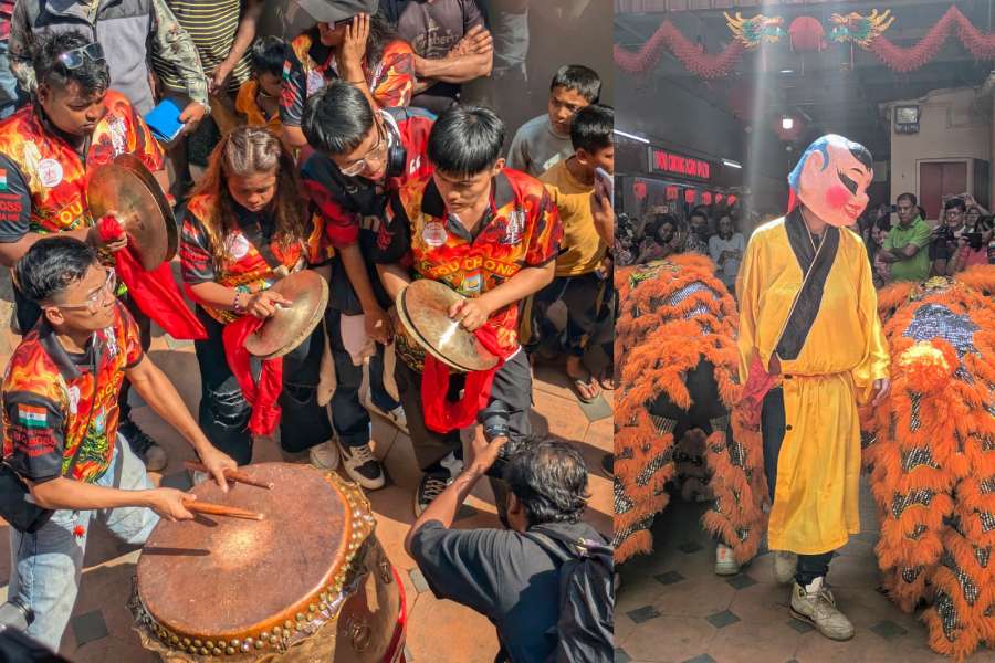 The young generation lead the celebrations with traditional Chinese drums