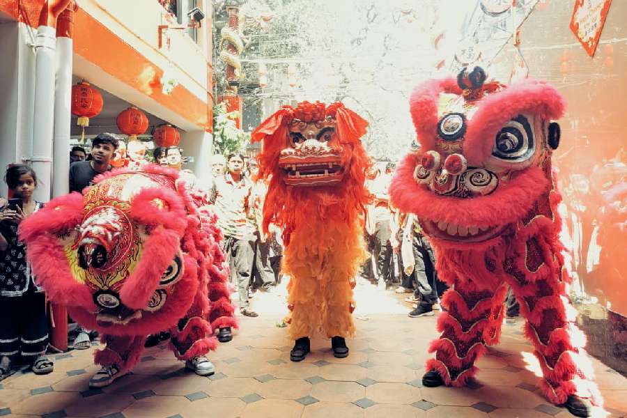 Celebrations on February 17 began with a lion dance