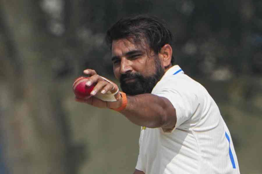 Mohammed Shami, who took a eight-wicket haul, during Bengal’s Ranji Trophy semi-final against Jammu and Kashmir in Kalyani on Tuesday.