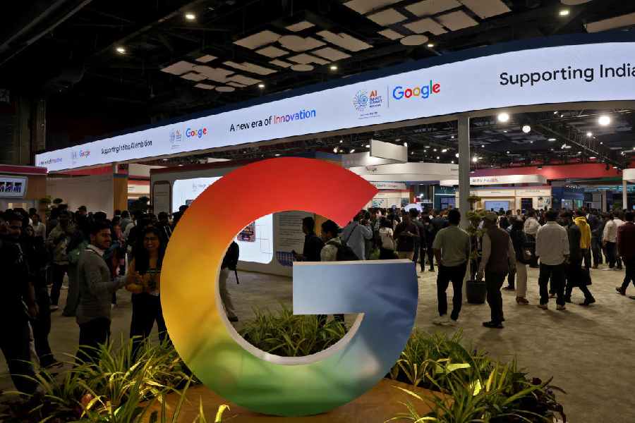 The Google logo at Bharat Mandapam, one of the venues for AI Impact Summit.