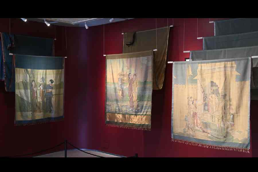 The exhibition, on till April 26, showcases 19 khadi saris woven with Raja Ravi Varma paintings