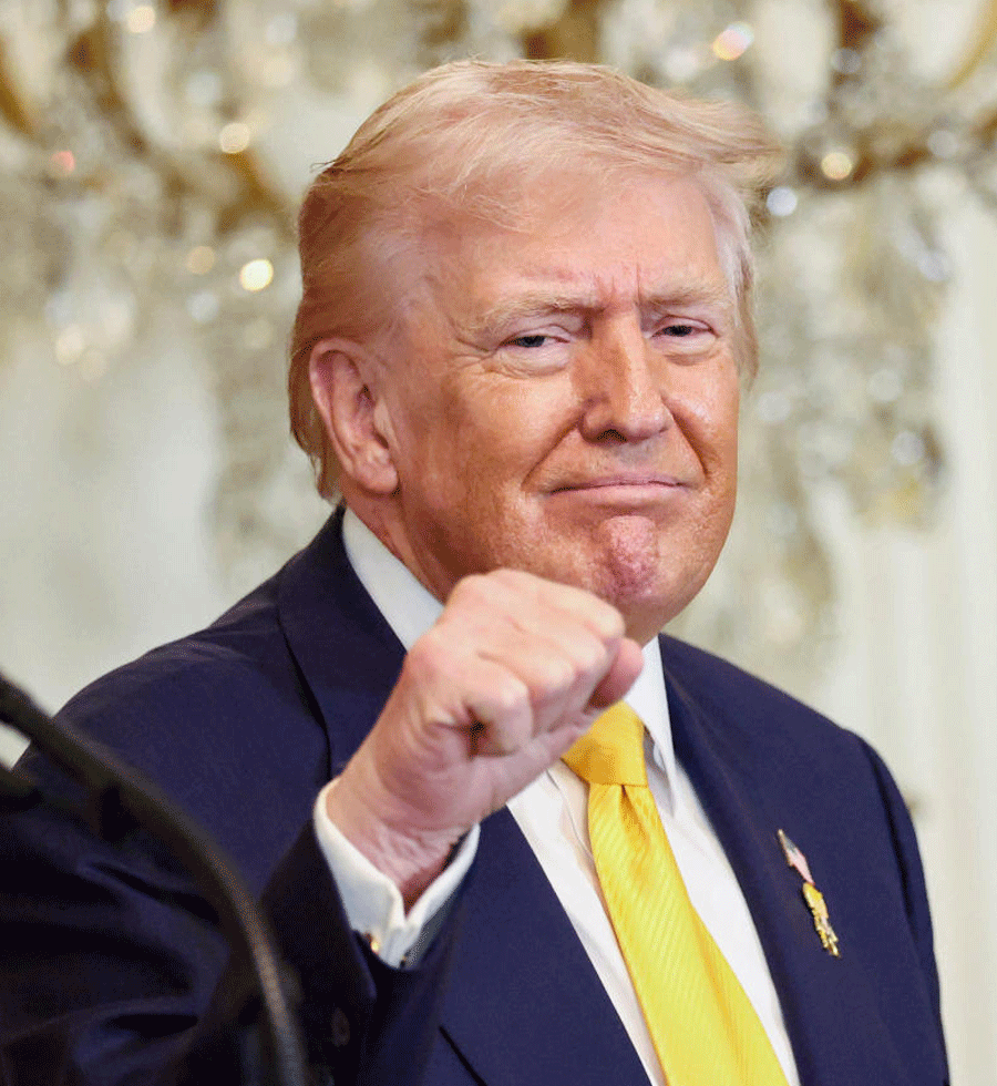 Donald Trump speaks during a Black History Month reception at the White House in Washington