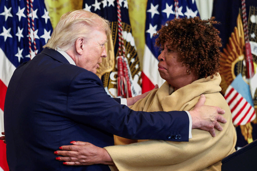 Donald Trump speaks during a Black History Month reception at the White House in Washington
