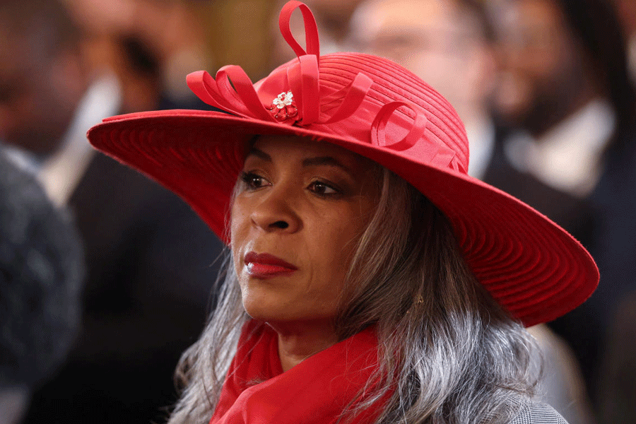 Donald Trump speaks during a Black History Month reception at the White House in Washington