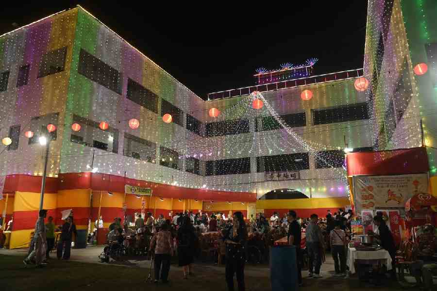 Pei Mei School in Tangra, illuminated for Chinese New Year