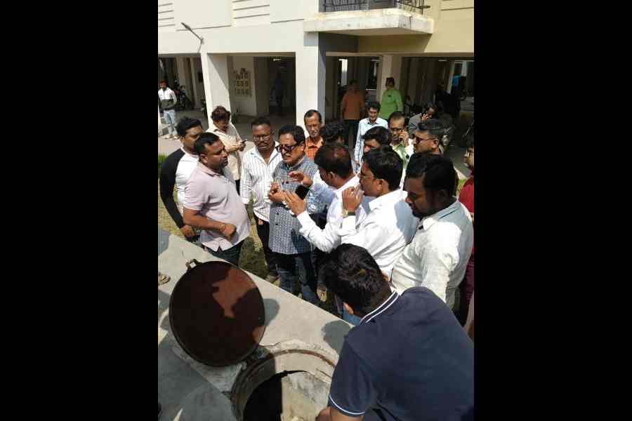 An inspection of the underground water reservoir taking place