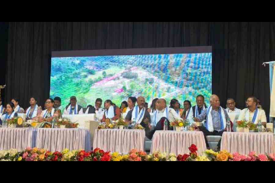 Dignitaries at the citizens’ convention organised by the Jalpaiguri civic board at the Sarojendra Deb Raikat Sanskritik Kala Kendra in Jalpaiguri on Thursday