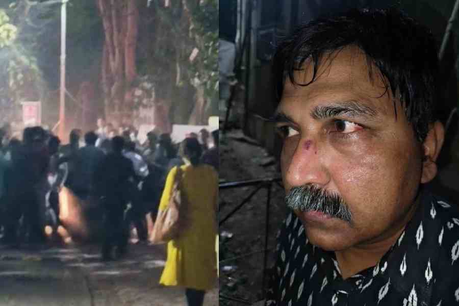 A still from a video shows the row on the JU campus on Friday, (right) one of the injured teachers