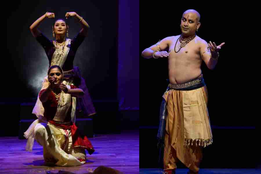 Kankana Singh and Parna Chakraborty in Nasadiya Sukta (left) and Rajdeep Banerjee in Sthapana