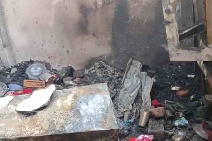 Remnants of a house gutted in the fire at Jaigaon. Picture by Anirban Choudhury