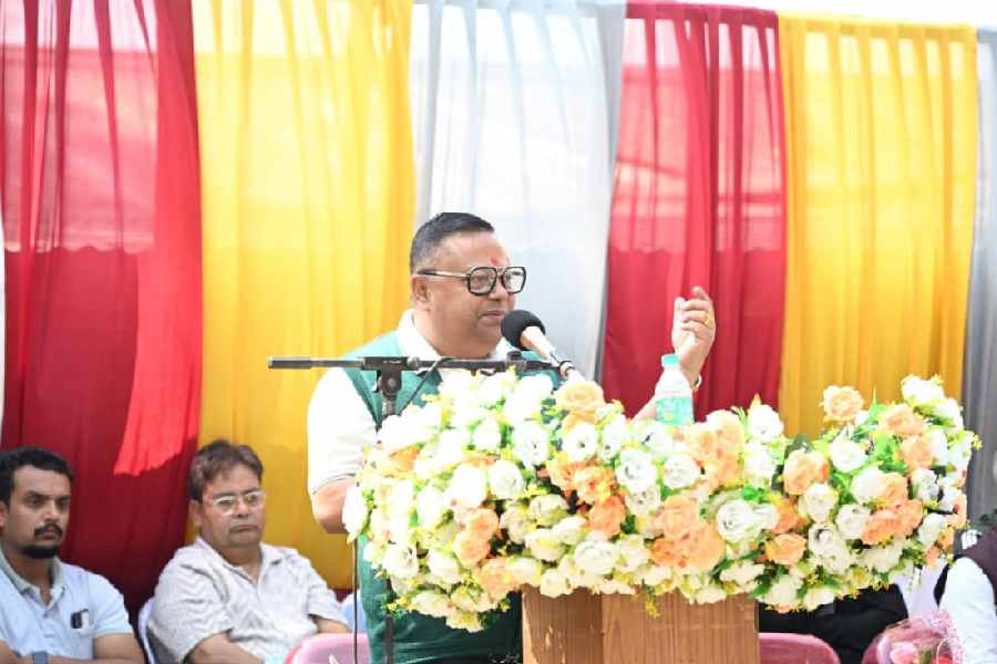 Anit Thapa, the chief executive of Gorkhaland Territorial Administration, at Sirsay in Kurseong on Saturday